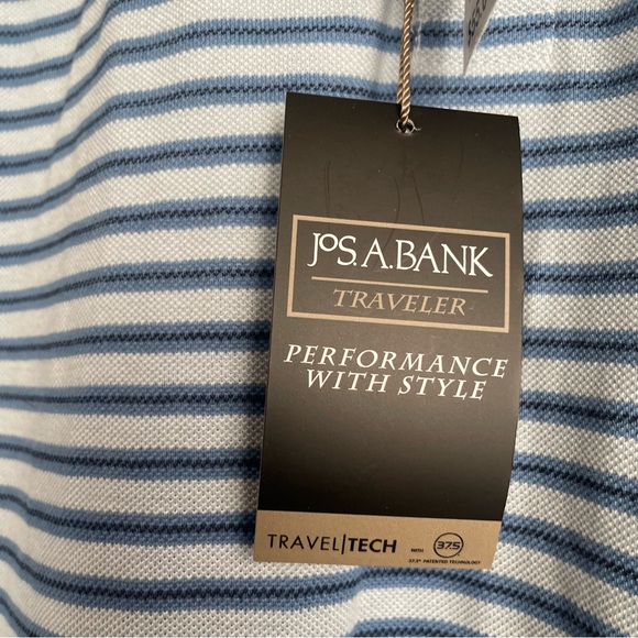 Jos A Bank Polo Shirt Men's X-Large XL Blue Striped Travel Tech Slim Fit NEW - Picture 6 of 8